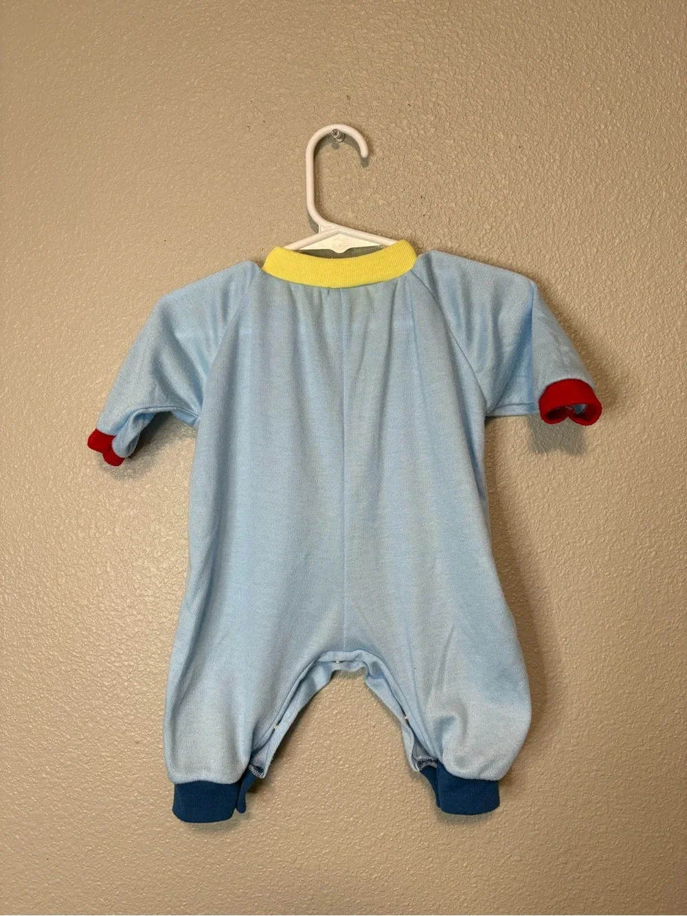 Vintage Triplets Colorblock Fleece Baby Romper Teddy Bear Small 80s 90s